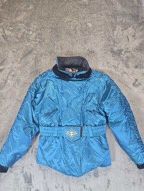 Vintage Polaris Snowmobile Jacket Woman's Size Large Teal Snow Ski Parka Blue
